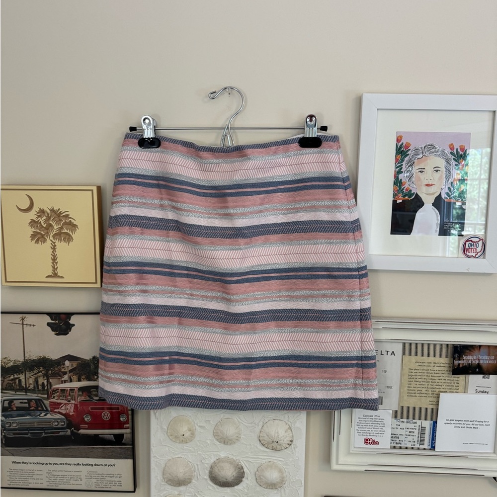 LOFT Pink and Gray Striped Mini Skirt
